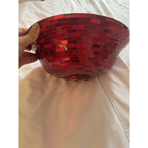 Red Glass Mosaic Decorative Bowl Holiday Christmas Home Decor - Picture 2 of 7